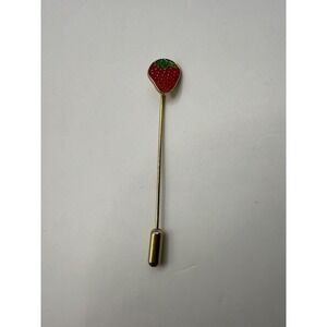 Vintage Gold Tone Strawberry Stick Pin – Enamel Fruit Lapel Hat Scarf Pin